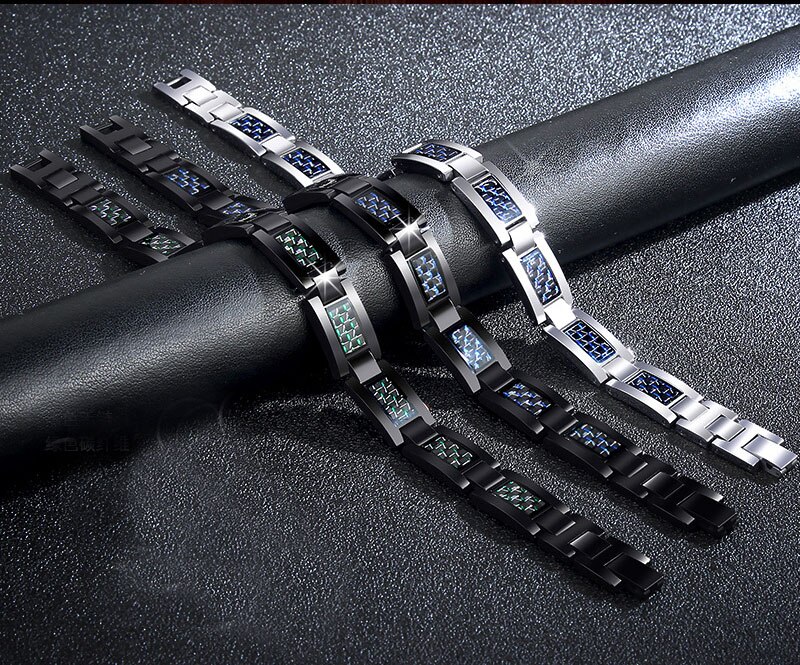 Bracelet d'équilibre énergétique Tourmaline en Fiber de carbone pour hommes bijoux de soins de santé hologramme Germanium Bracelets de thérapie magnétique guérison
