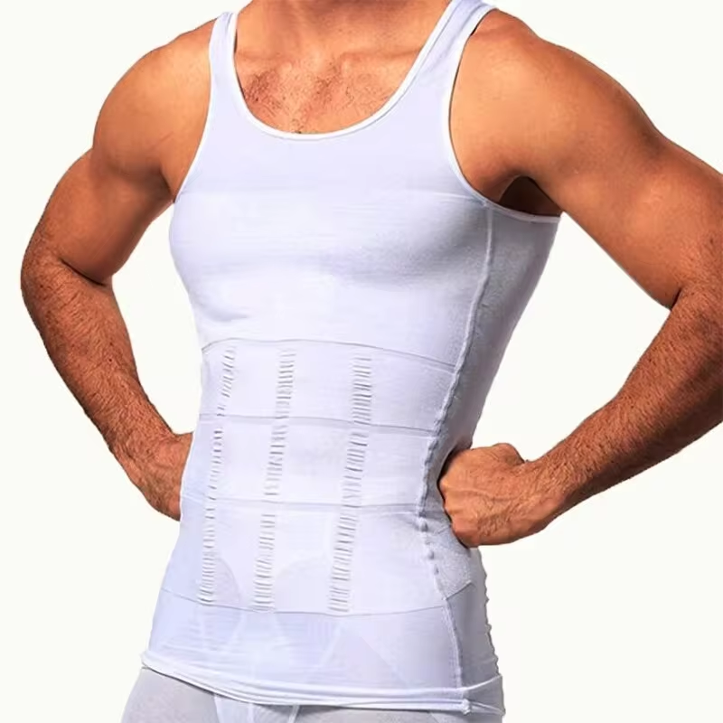 Débardeur de corps de Compression pour hommes, gilet amincissant Abs Abdomen mince entraînement de gymnastique contrôle du ventre débardeur de Compression Shapewear: M / WHITE