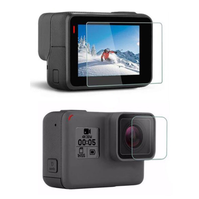 Herdet glass beskyttelsesdeksel til gopro gå pro helt 5 helt 6 helt 7 helt 5/6/7 svart kameraobjektiv lcd skjermbeskyttelsesfilm