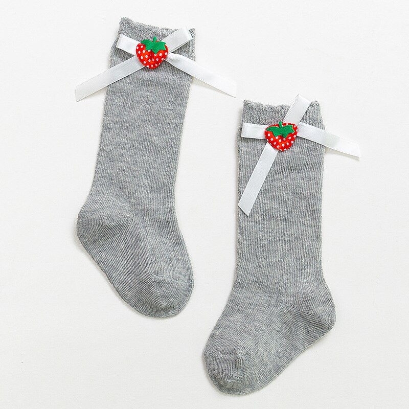 Calcetines largos hasta la rodilla con lazos para bebé, de algodón, Color liso, para primavera y otoño: grey