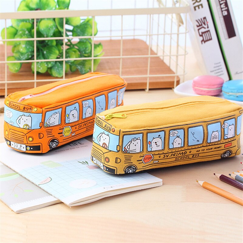 School Bus Cute school pen case fabric pencil bag etui a crayons cuir pencil pouch stifte tasche pencil case school bag pl 04972