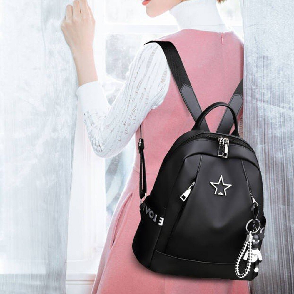 Mochila negra de gran capacidad para mujer, bolso de hombro femenino, mochila blanda Oxford para mochila de adolescente, de viaje, nueva