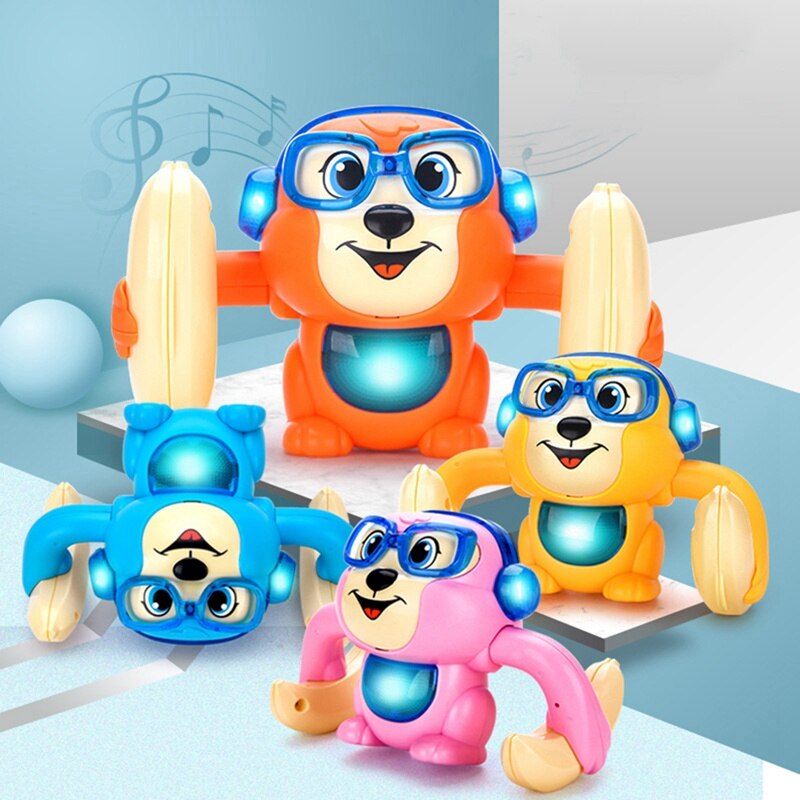 Newest Electric Flipping Monkey Light Music Children Animal Model Toy Voice Control Induction Cartoon Rolling Baby Toys