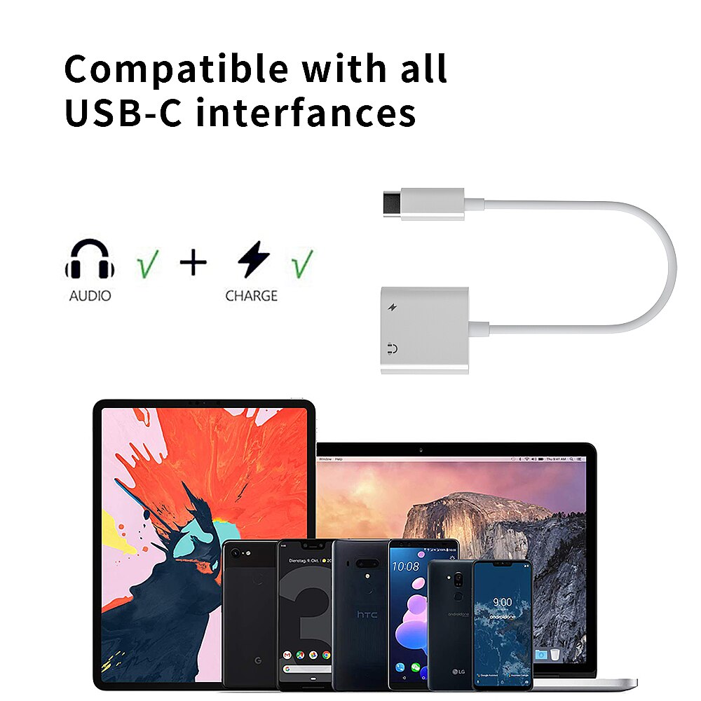 2 In 1 Usb Type-C Adapter Type C Naar 3 5 Jack Headphone Adapter Opladen Splitter Accessoires Voor mobiele Telefoons Aux Converter