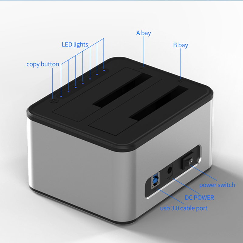 2.5/3.5 Inch SSD External Hard Drive Enclosure Dual-bay Hard Drive Docking Station SATA to USB 3.0 HDD Case 12V3A Power Adapter
