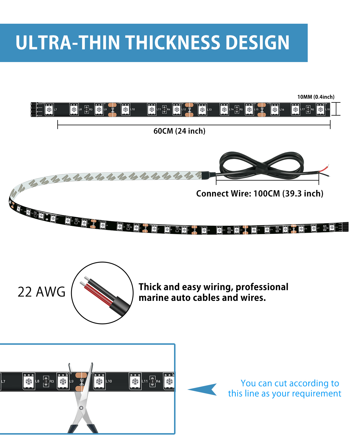 2 Stuks 60Cm 24Inch Led Strip Licht 5050LED 36SMD Voor Richtingaanwijzer Drl Rijden Licht Auto Motor Boot rv Trailer Decoratieve Licht