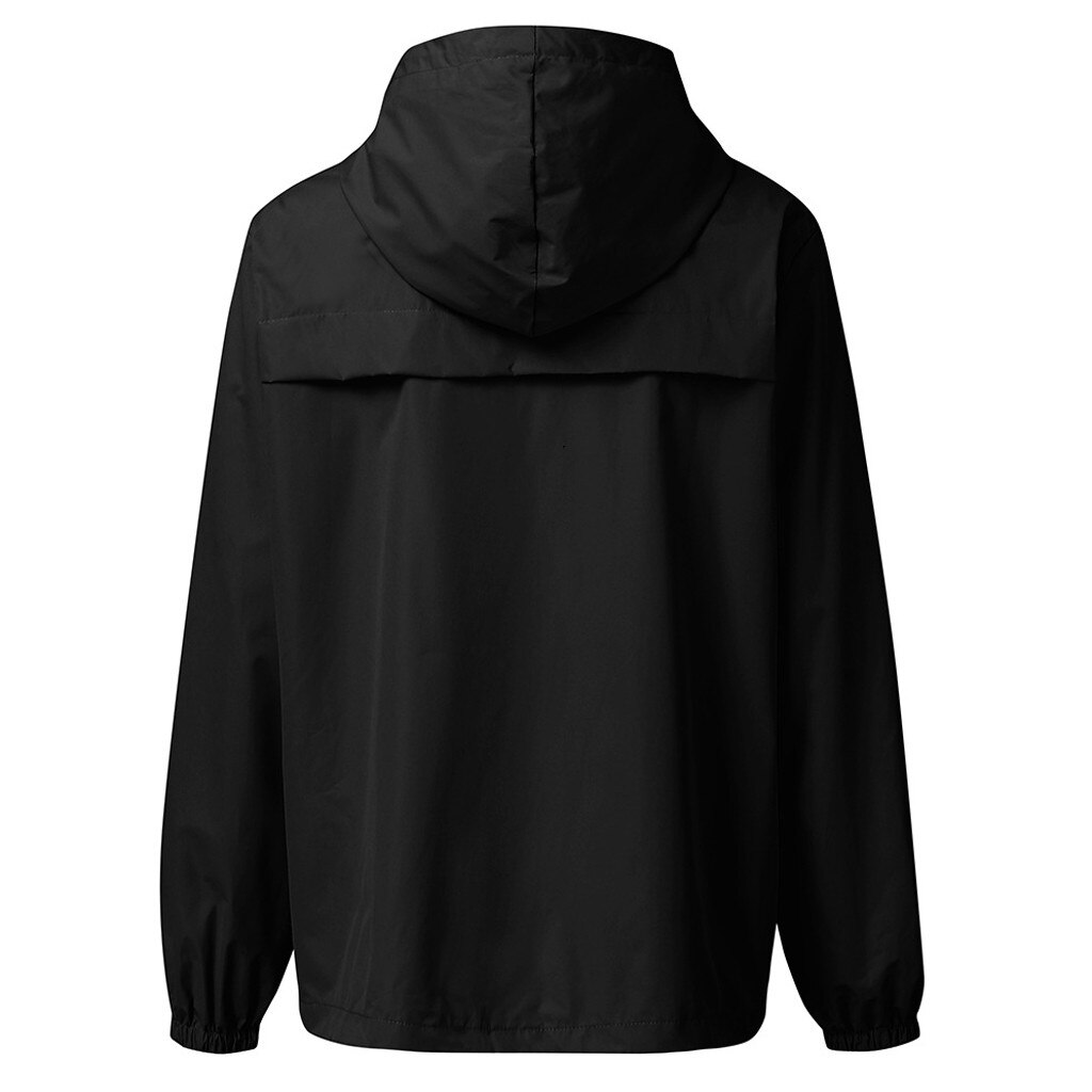 Jaquetas femininas chuva sólida ao ar livre impermeável com capuz capa de chuva à prova de vento jaqueta casacos casuais com zíper casacos casaco outwear: Black / XXL
