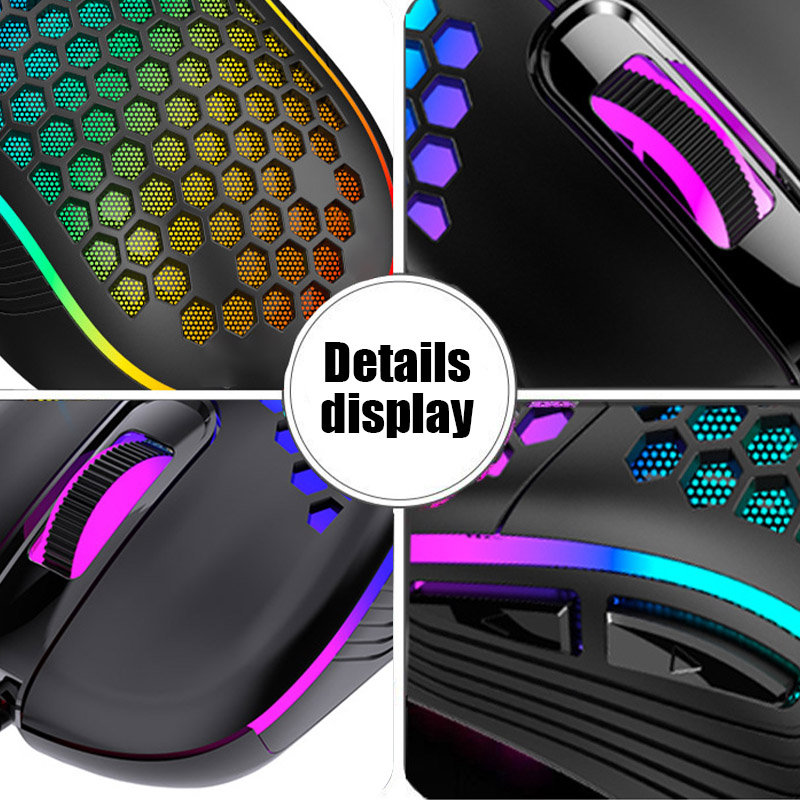 GM86 USB Wired Lightweight Gaming Mouse RGB Backlit Mouse with 6 Buttons 7200DPI Honeycomb Shell Mouse for PC Laptop Computer