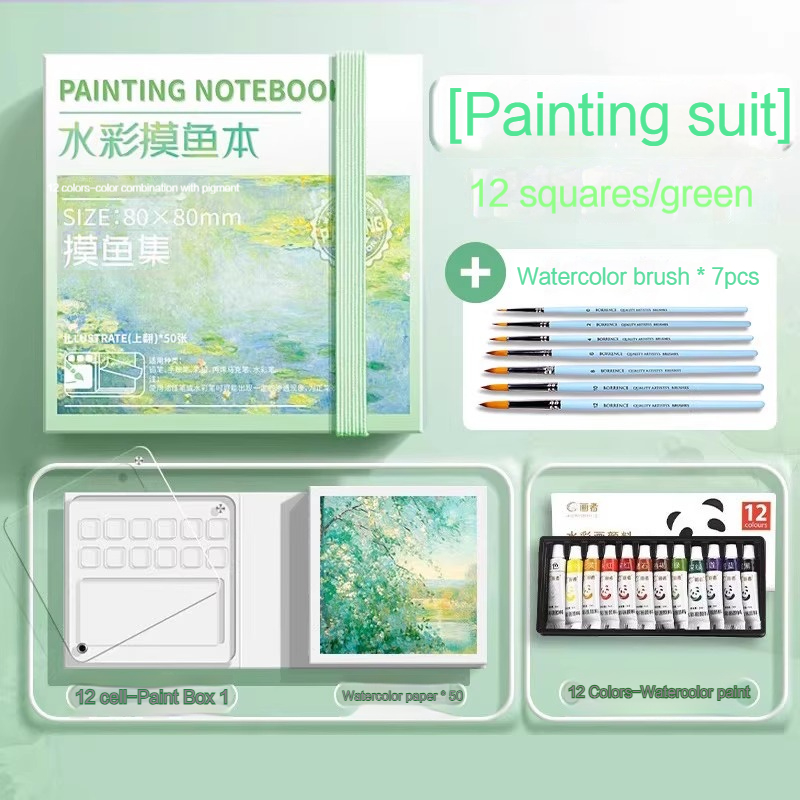 Juego de acuarelas de viaje portátil, cuaderno de bocetos con bandeja de pintura, Mini caja de pintura de 50 hojas, paleta de pintura de acuarela para artista, suministros de arte: Azul