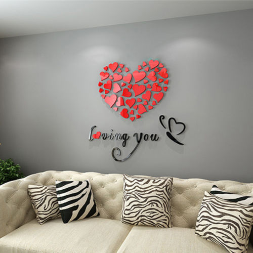 Ensemble Salle De Mariage Beauté Romatical Amour Coeur DIY 3D Miroir Acrylique Stickers Muraux Accueil Porte Art Décor