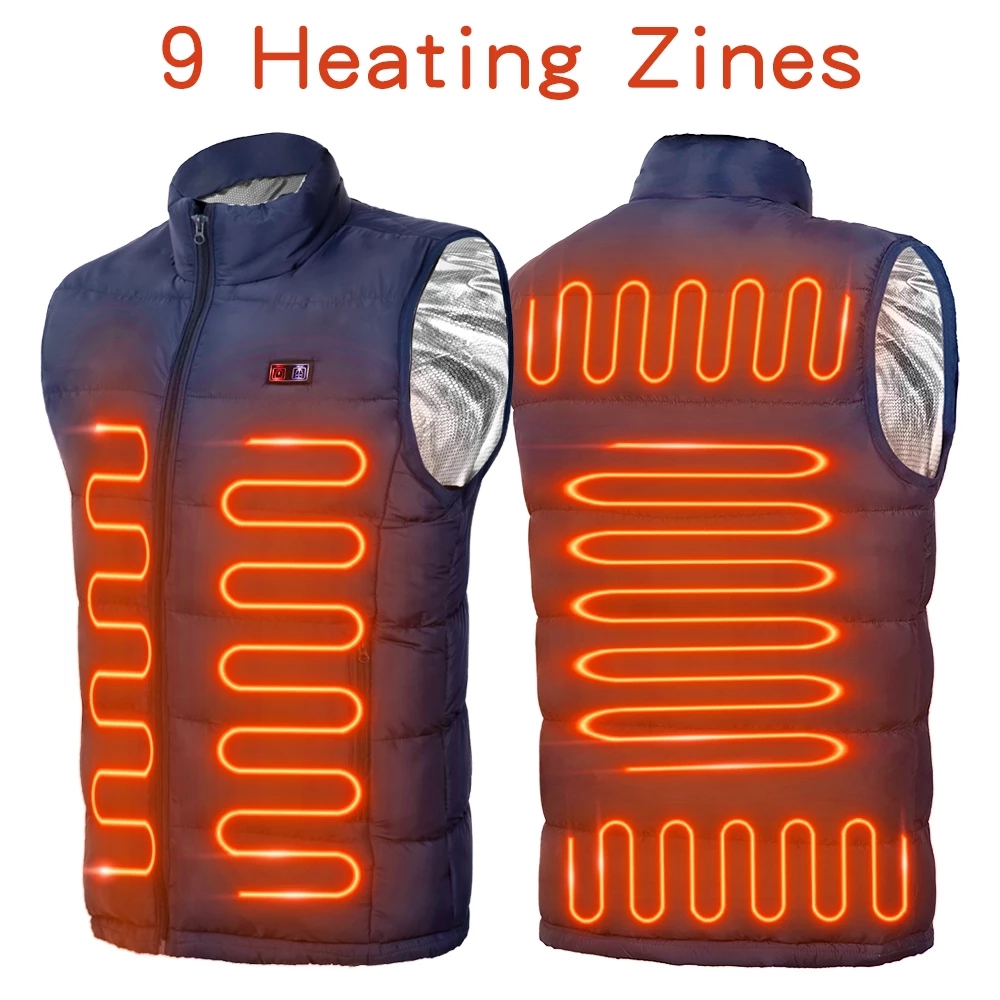 9-verwarmde vestzones Elektrisch verwarmde jassen Heren Dames Sportkleding Verwarmde jas Grafeen warmtejas USB-verwarmingsjas voor kamperen