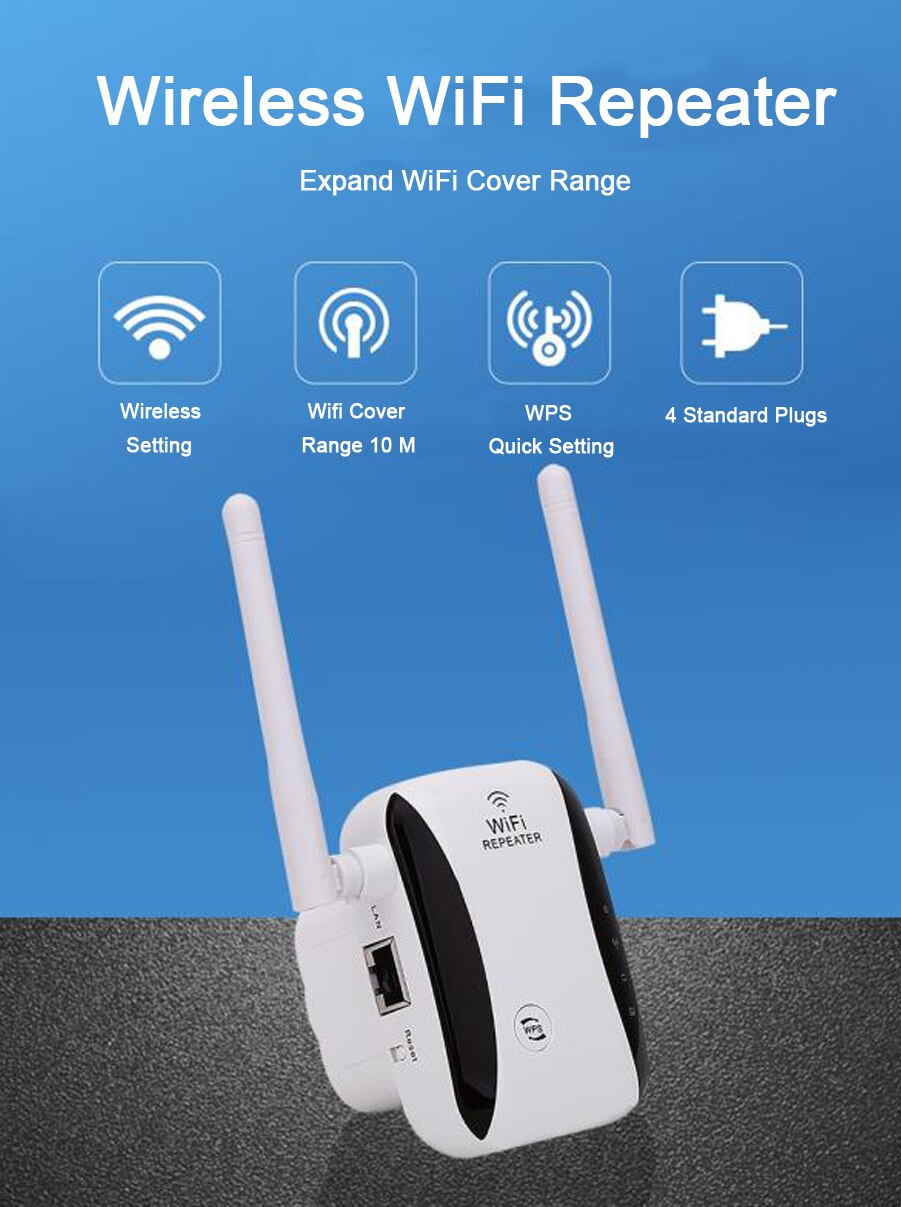 WiFi Amplifier 300Mbps Amplificador Wi-Fi Repeater Wifi Signal Cover Extender Repeater 2.4G Wireless white Router