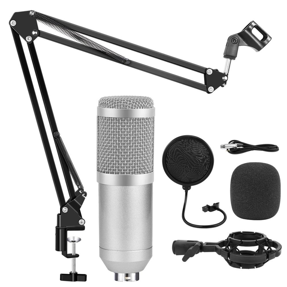 Juego de micrófono condensador bm800 Bm 800, soporte de brazo largo, Karaoke, filtro, Phantom Power: Silver Kit A