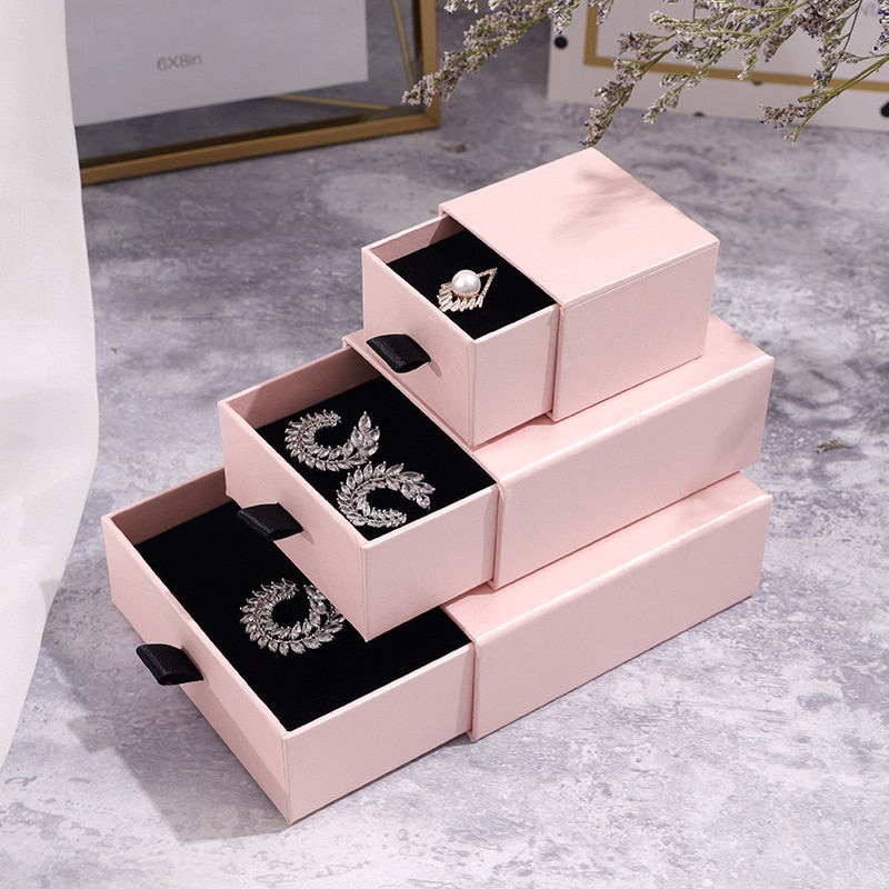 10PCs Jewelry organizer Display Packaging Box Holder Black Pink White Kraft Paper Engagement Ring Necklace Bracelet Boxes
