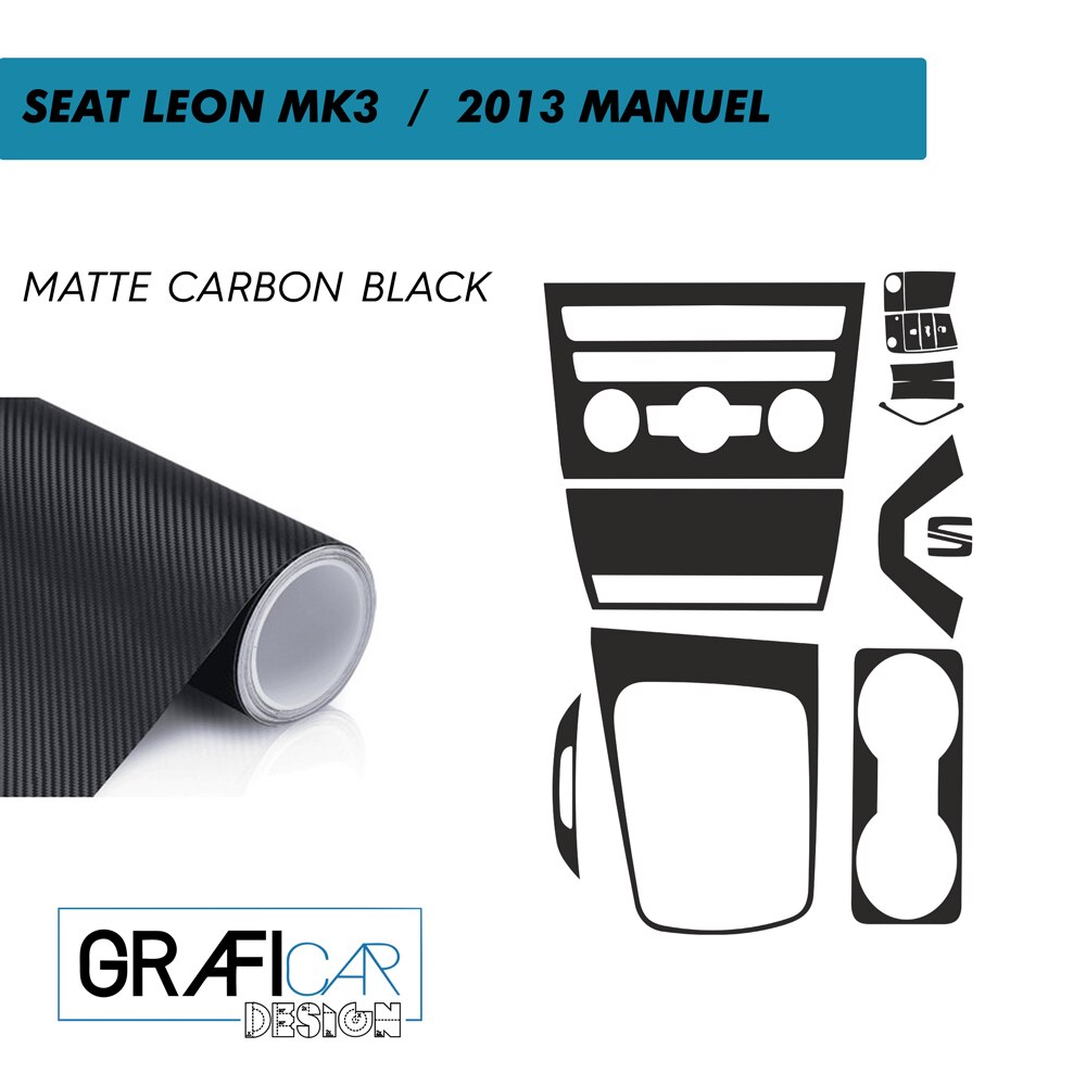 Seat Leon 5F/MK3 Console Interieur Trim Jas Set-Vinyl Folie-Decal-403175051: MATTE CARBON BLACK-2013/MANUAL