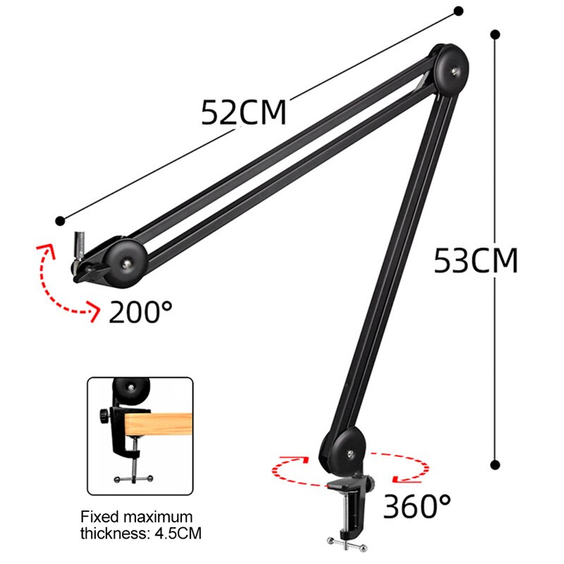 Ulanzi Microphone Boom Arm Stand Heavy Duty Adjustable Mic Suspension Boom Scissor Arm Stand for Blue Yeti Blue Snowball: 53CM Black