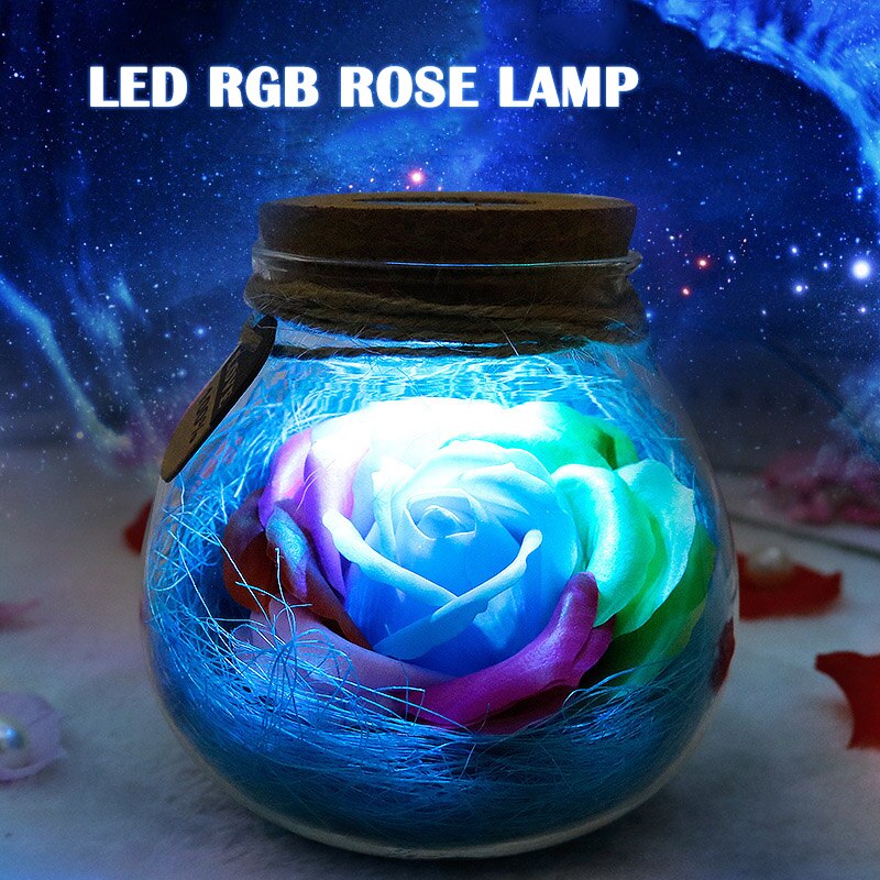 LED RGB Rose Lamp Bloem Fles Nachtlampje Afstandsbediening Rose Lamp Verlichting LKS99