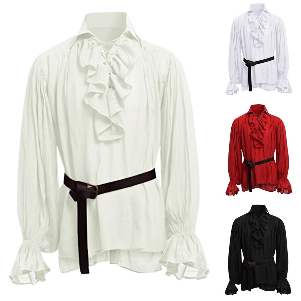 Disfraces medievales vikingos de Halloween, camisas informales de otoño, Cosplay Steampunk, camisa de manga larga con volantes, blusa gótica, Tops