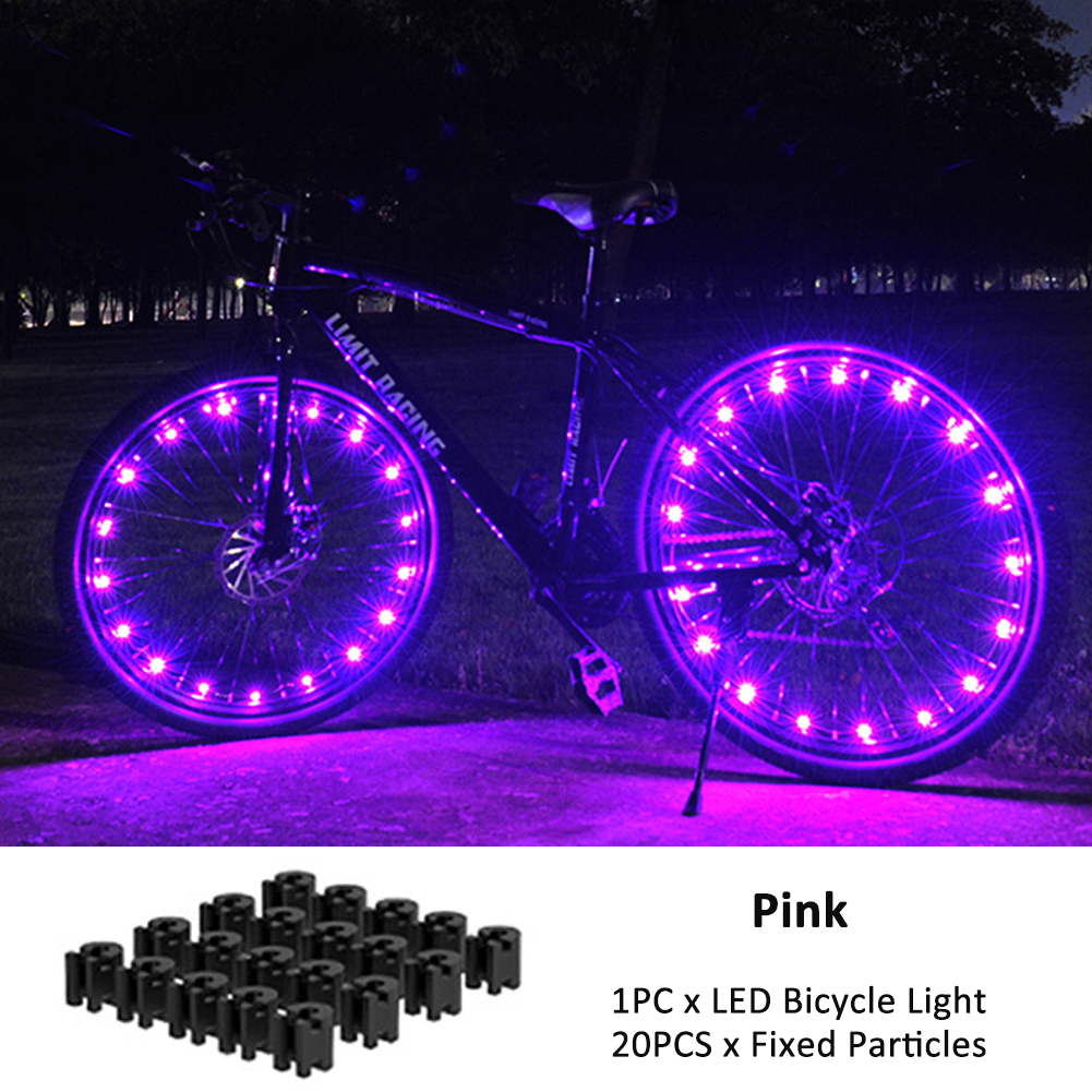 Luces de rueda de bicicleta, luces de decoración de cuadro de bicicleta de montaña, luces de radios de bicicleta, luces de rueda de bicicleta de conducción nocturna, lámpara de válvula: Rosa