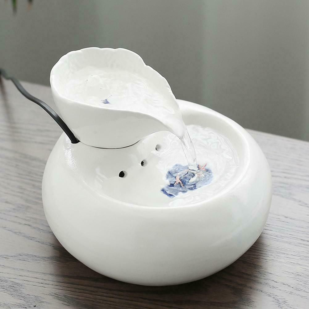 Fuente eléctrica de cerámica para gatos y perros, tazón para beber, fuente de agua automática para gato, dispensador de productos para mascotas, cuenco para comida: White / USB Type