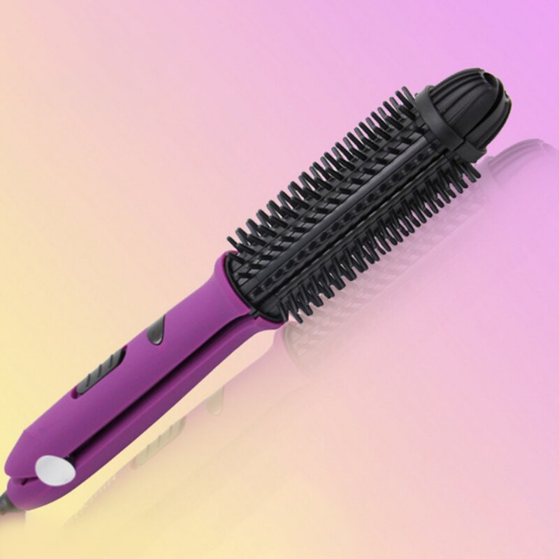 Ionic Ceramic Curling Iron Iron Brush-Ionic Brush And Ceramic Flat Iron, Purple-EU Plug