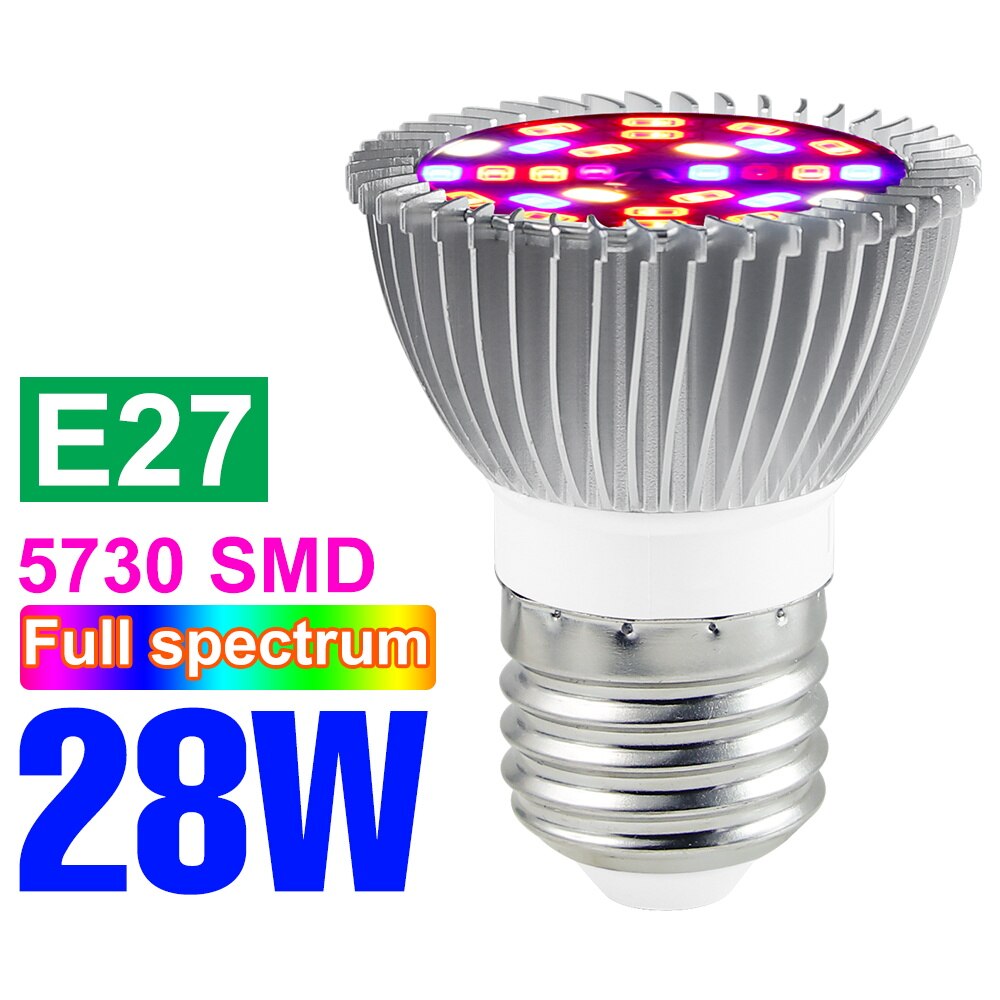 Espectro completo e27 planta led crescer lâmpada e14 220v lâmpadas fito estufa iluminação 18w 28 30 50 80 100 phyto sementes de flores lâmpadas: E27 28W