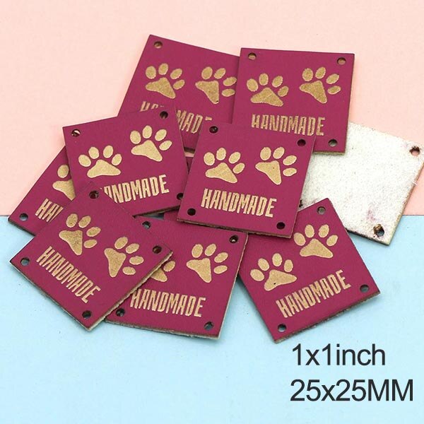 Etiquetas de cuero con huellas de animales, etiquetas hechas a mano para ropa, perro, gato, oso, pata, etiqueta hecha a mano para coser sombreros DIY, 20 piezas, 25x25mm: Rose