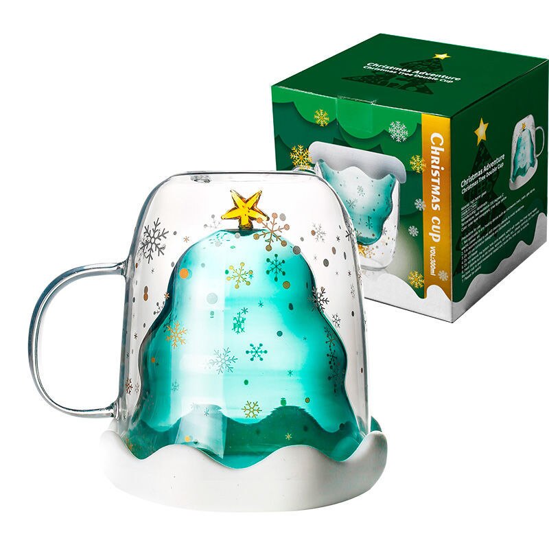 Star wish double glass cute drinking glass Christmas tree cup star wish cup birthday milk cup.