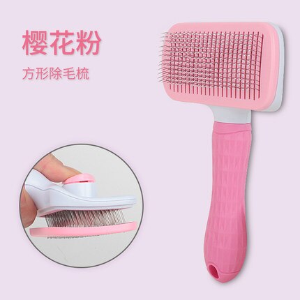 Peigne épilateur pour chat, brosse de toilettage et de soin, poils longs d'animaux de compagnie, nettoyage, fournitures de brosse de bain: Pink square head