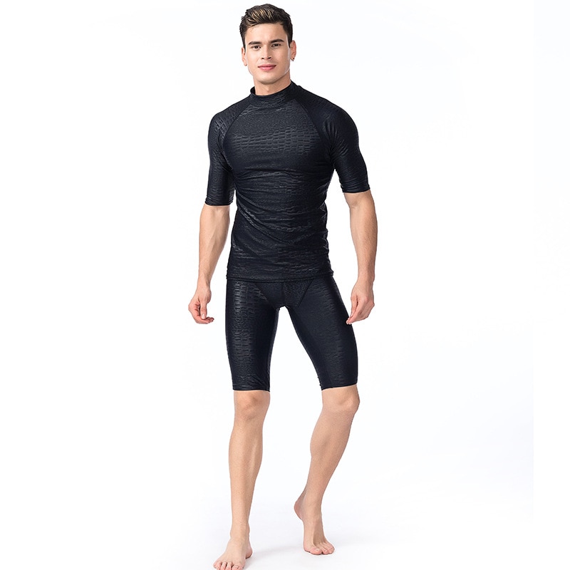 Sbart 1 ST Rash Guard Mannen Zwemmen Shirts Mannelijke Badmode Korte Mouwen Duikpakken Wetsuits Zwarte Badpakken Tops DBO