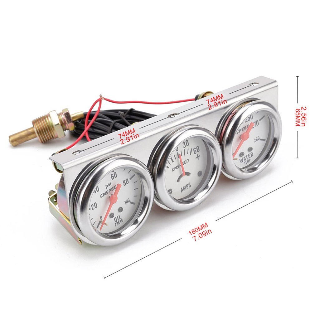 Auto Car Oil Pressure Water Temp Amp Meter Gauge With Sensor Triple Gauge Set Mechanical Chrome Panel Oil Press