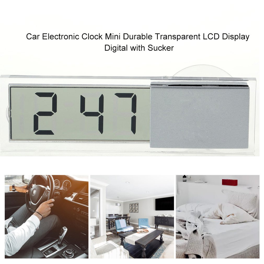Proable Display Digital Car Electronic Clock Mini Durable Transparent LCD with Sucker