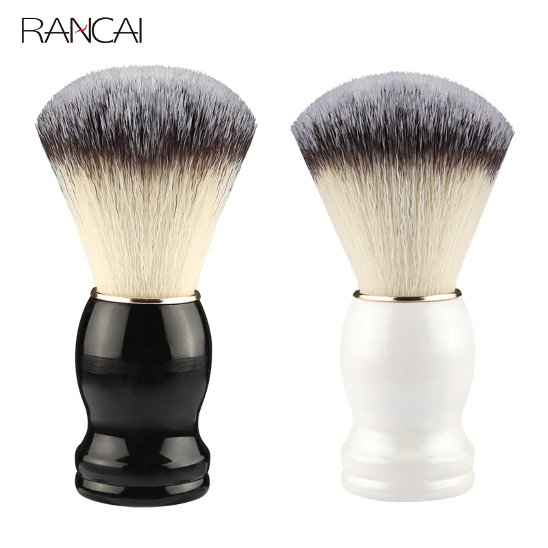 cepillo para barba brochas maquillaje RANCAI-brocha de maquillaje con mango de madera para hombre, juego de herramientas de limpieza Facial, para Barba, barbero, afeitado, jabón espumoso, 1 pieza