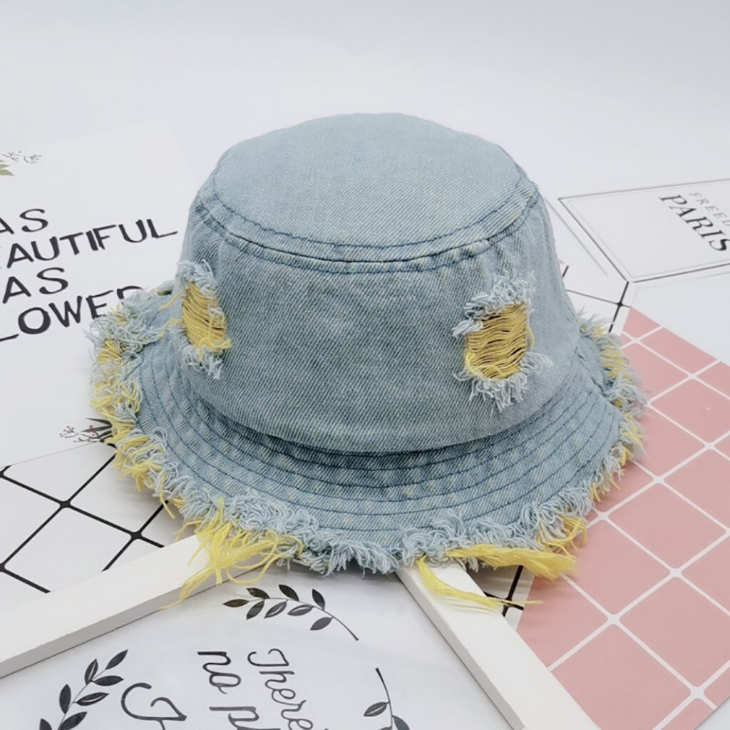 Baby børn denim spand hatte dejlige bløde trykte fisker hat spand hat sol hat hætter udendørs mænd og kvinde spand hatte #25