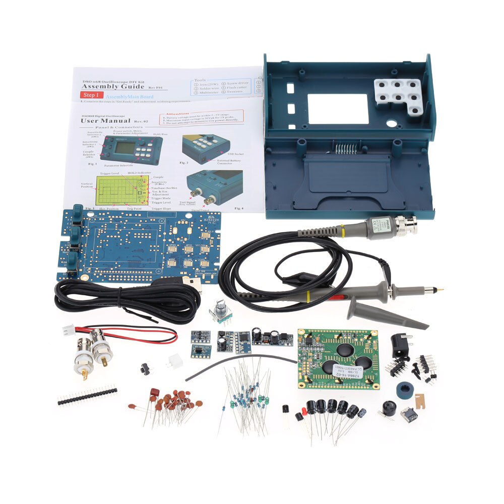 DSO 20MSa/s 3MHz Oscilloscope LCD Digital Storage Frequency Meter BNC Probe USB Interface Oscilloscope DSO068 Kit