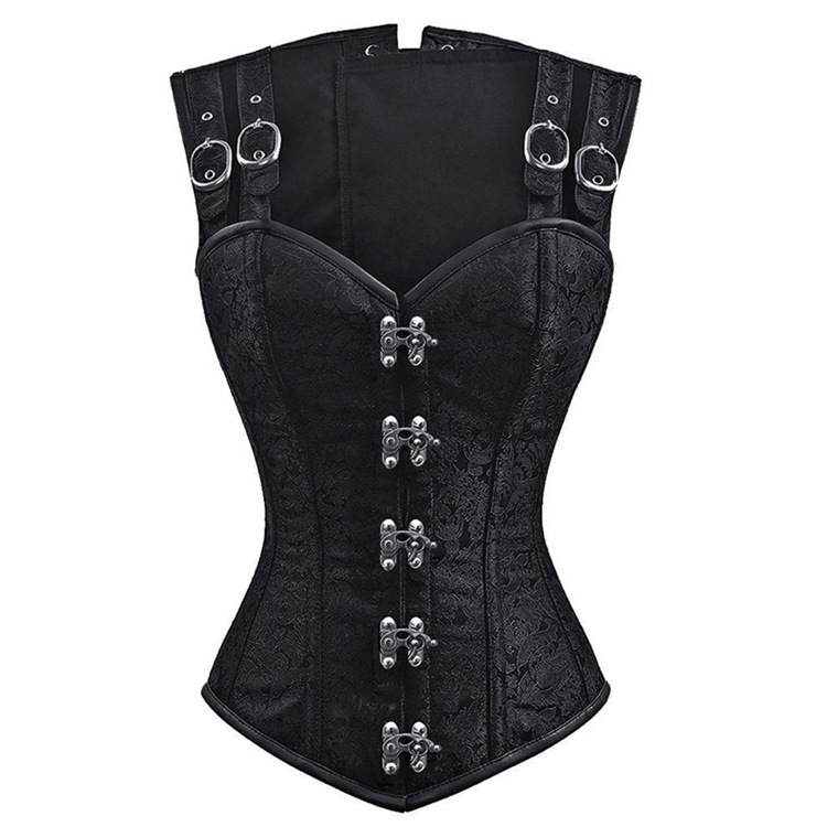 Steampunk Overbust Frauen Korsett verrotten Stahl Knochen Korse oben Schwarz gotisch Kleidung Punk Gothic Mieder Kostümich: Schwarz / M