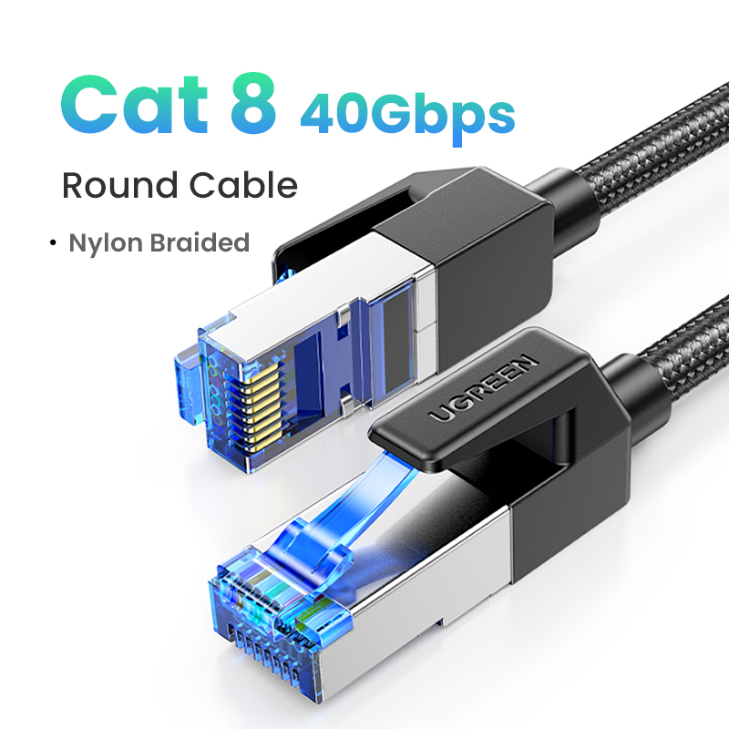 UGREEN CAT 8 Ethernet Cable CAT8 40Gbps 2000MHz Networking Nylon Braided Internet Lan Cord for Laptops PS 4 Router RJ45 Cable: Dark Grey / 1m
