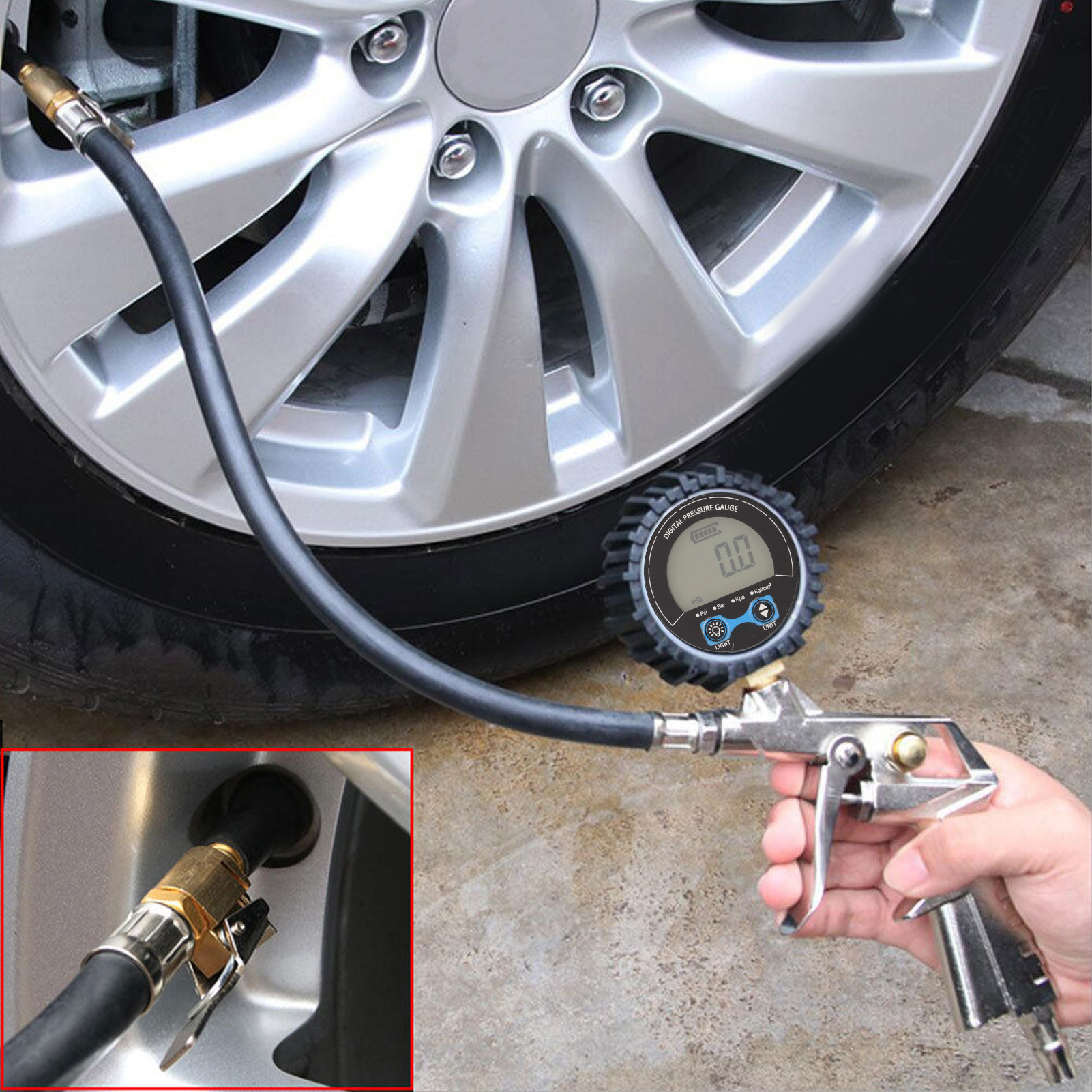 Digital Tire Pressure Meter LCD Display M11x1 Thread Wheel Tyre Air Inflator Pressure Monitor With Backlight 3‑200PSI