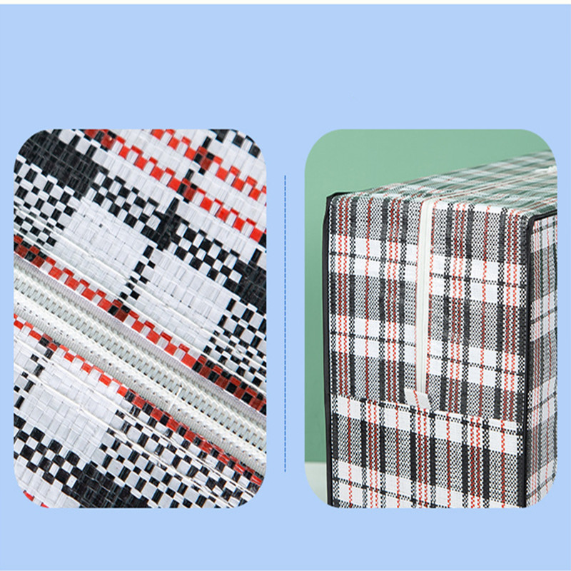 Thickened striped woven bag large capacity storage mobile bag clothes quilt luggage packaging zipper tote bag home organizer