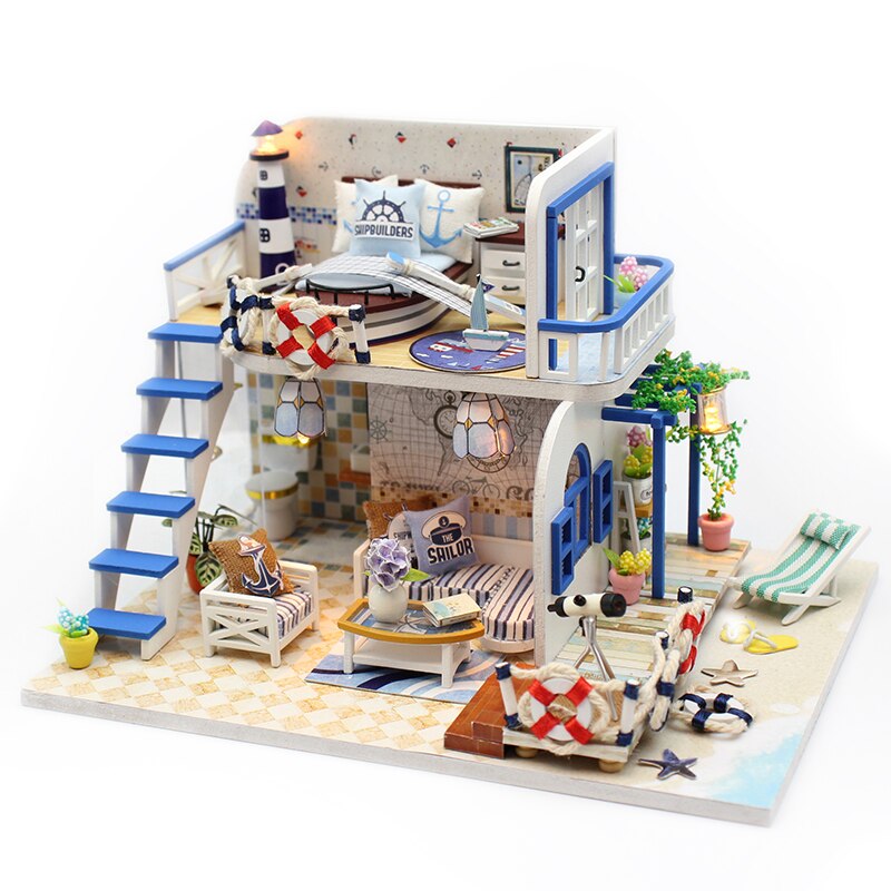 CUTEBEE Kit casa delle bambole fai-da-te casa delle bambole in legno Kit di mobili per la casa in miniatura giocattoli per bambini regalo di natale L23: M32A