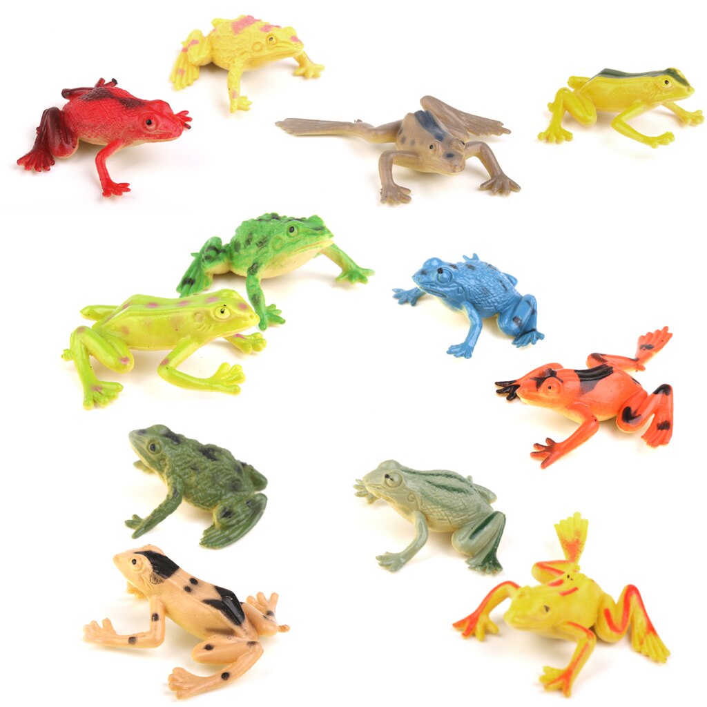 12pcs Assorted Plastic Frog Toad Amphibian Animal Figure Kids Learning Toy