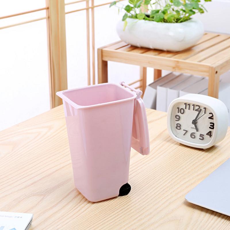 Mini cubo de basura con ruedas para el hogar y la Oficina, cubo de plástico de escritorio, cubo de basura, Mini cubos de basura, tijeras pequeñas, lápiz