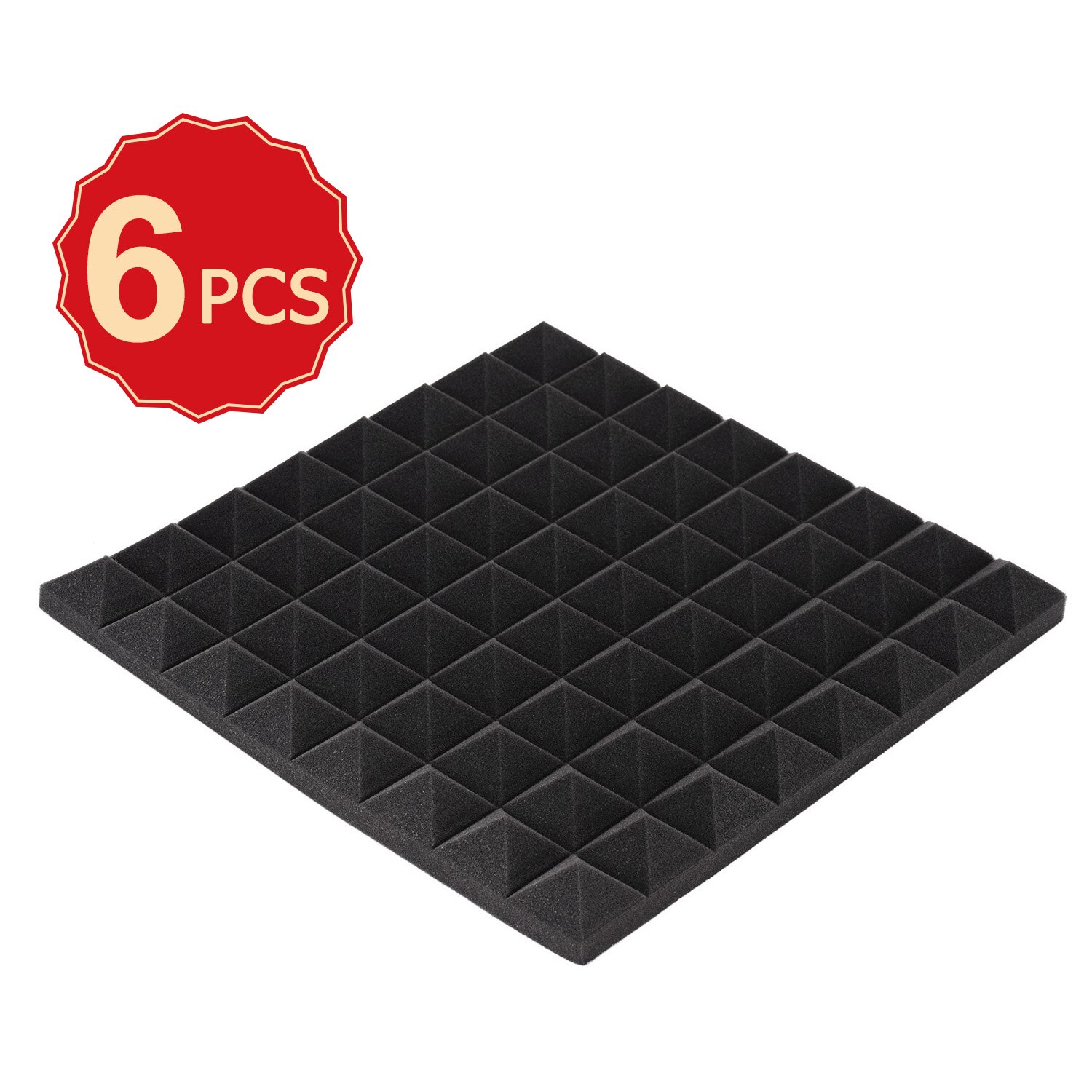 6PCS 20X20X2 Inches Acoustic Foam Panels Soundproof Foams Panels Wedges for Studio Home Walls Ceiling Sound Absorbing Insulation: Pyramid Design Black