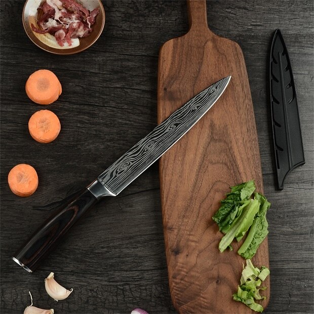 Super 8"inch Utility Chef Knives Imitation Damascus Steel Vein Santoku Kitchen Knives Carving Cleaver Slicing Knife: B.8 inch Slicing