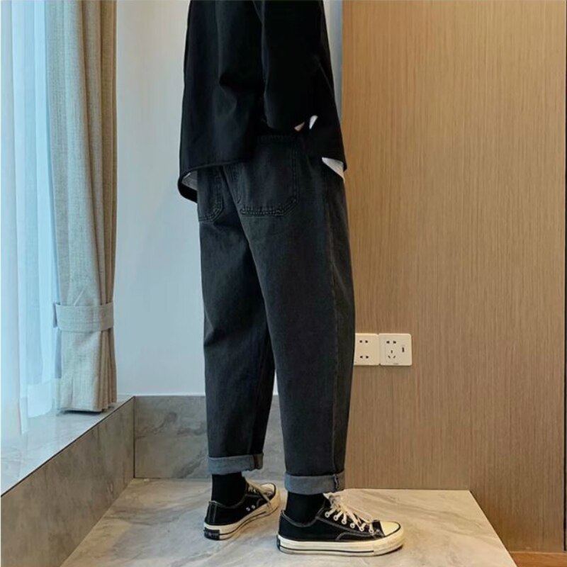 Jean homme pleine longueur droit drapé grande taille 3XL hong-kong Style masculin décontracté ample Vintage Simple tout Match Ulzzang