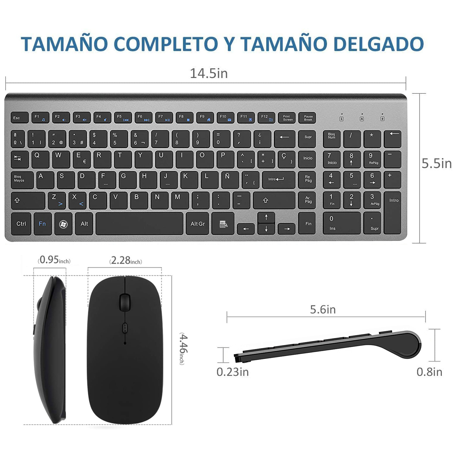 Spanish Wireless Keyboard and Mouse Ultra Slim Combo 2.4G Silent Compact Teclado Scissor Key Keyboard Set for PC Laptop tv box