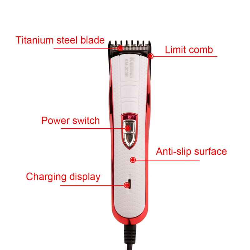 Kemei km -203b hårtrimmer body groomer hårklippemaskine skægtrimmer cutter til mænd med titanium stål bladgrænse kam