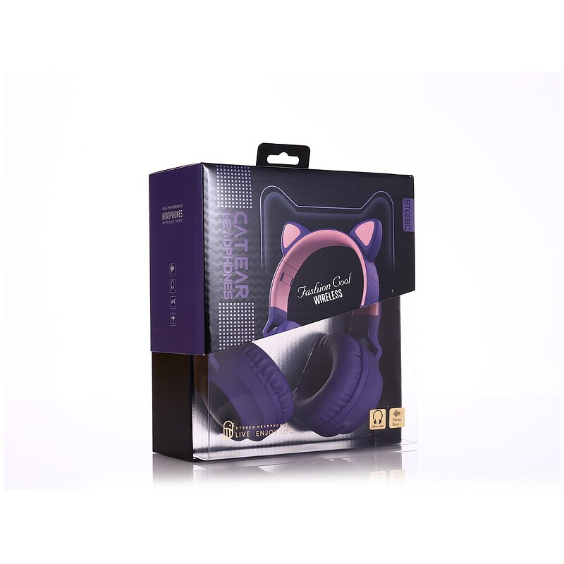 High-Grade headset Cat Ear Noise Cancelling Headphone Bluetooth 5.0 Kids Headset TF Card 3.5mm Plug With Mic Wireless Headphones: Purple WIth Box