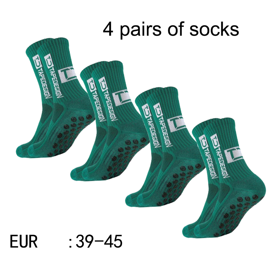 4 pares de nuevos calcetines de fútbol pegados de tubo medio TC para entrenamiento deportivo y competición, calcetines antideslizantes y transpirables: Verde
