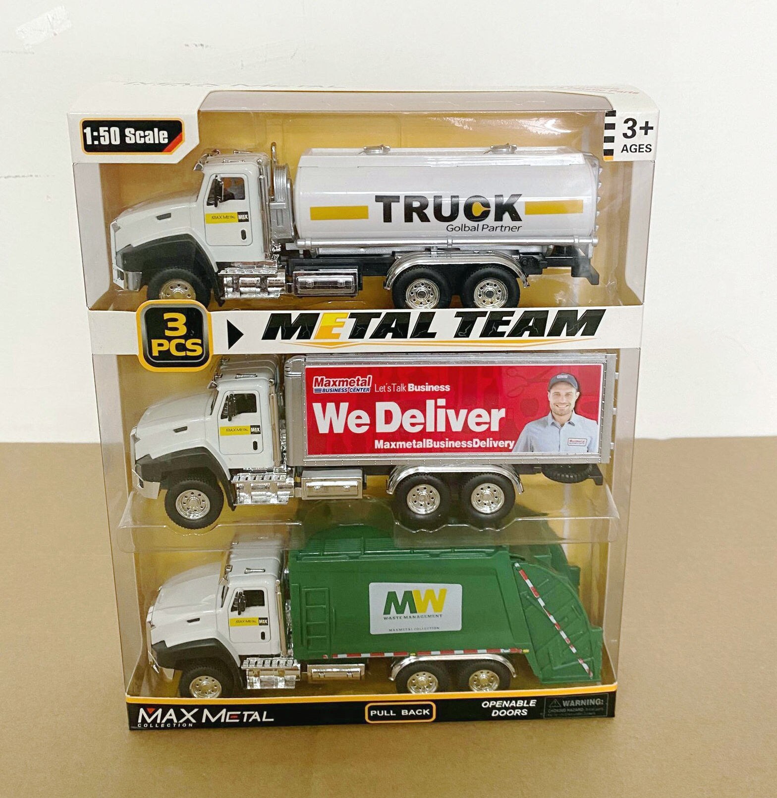 3 Stks/set Kinderen Bouw Voertuig Speelgoed Set Lichtmetalen Pull Back Bouw Voertuig Vuilniswagen Mixer Truck Vrachtwagen: A